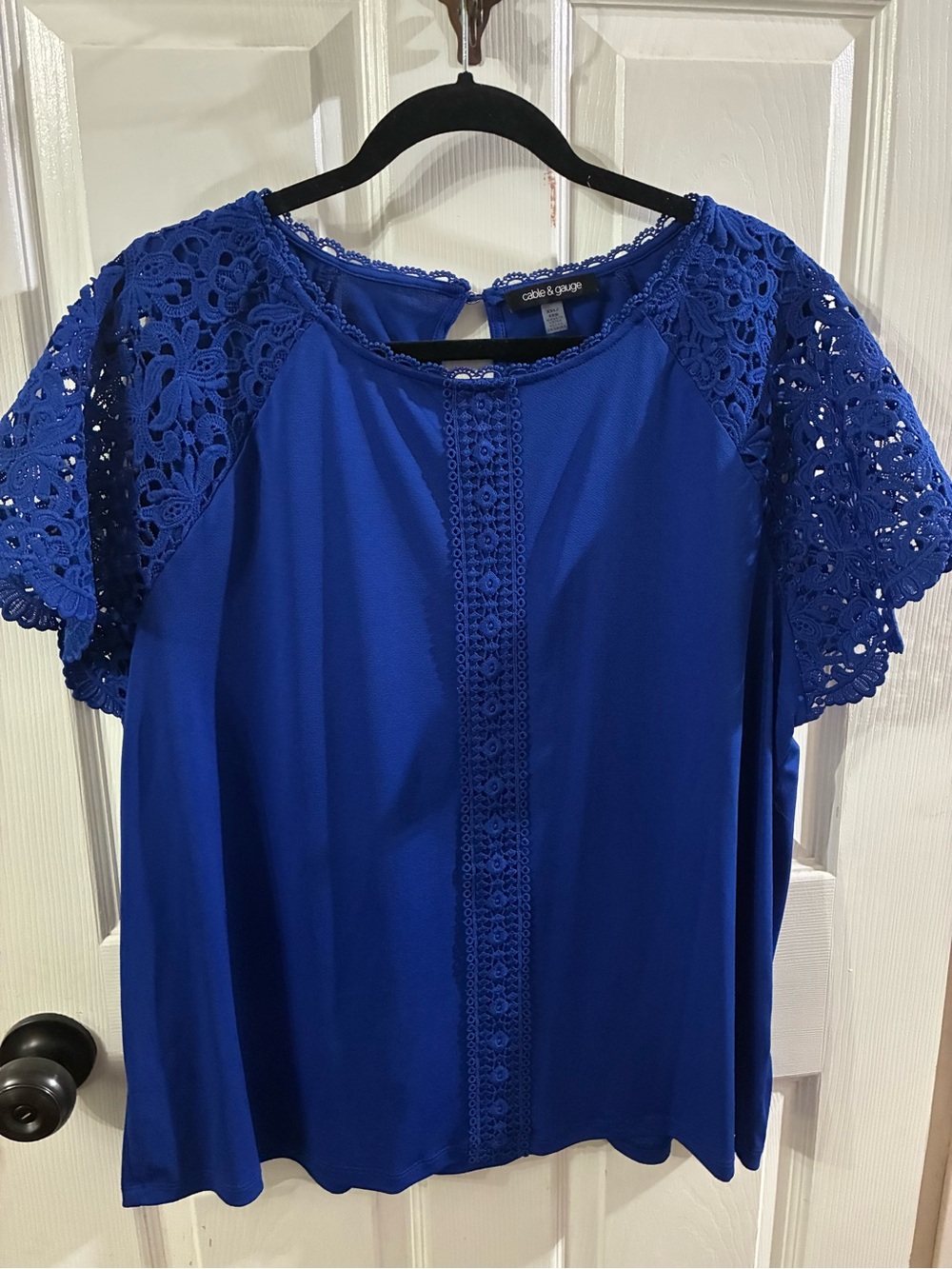 Cable & Gauge Women's XXL Blue Crochet Sleeve Blouse